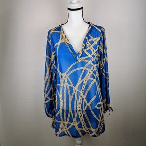 Show Me Your MuMu Blue Gold Chains Sheer Tunic S/M